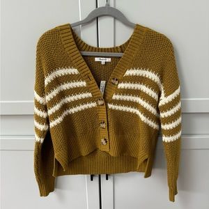 NWT Madewell mustard Cardigan Sweater with white stripes, size XXS